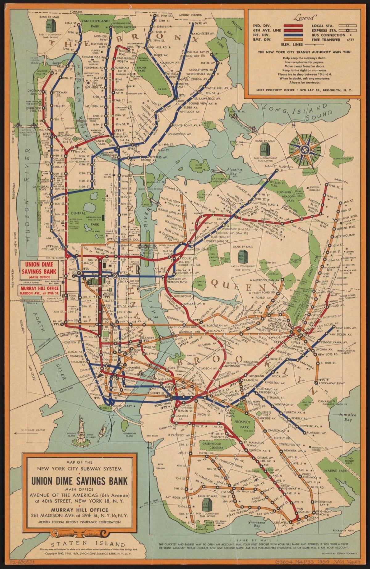 antiguo mapa del metro de Nueva York