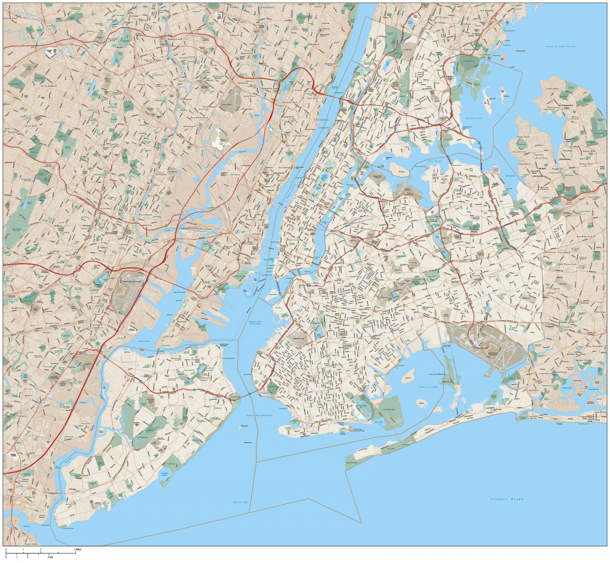 mapa detallado de la Ciudad de Nueva York