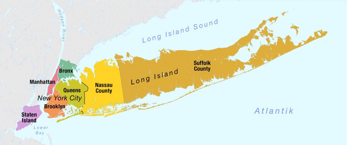 mapa de la Ciudad de Nueva York, incluyendo long island