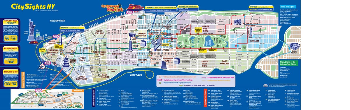 Nueva York turismo mapa de ruta de autobús