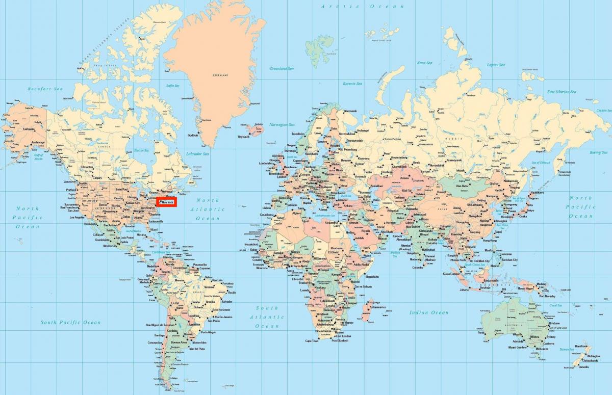 mapa del mundo con de Nueva York