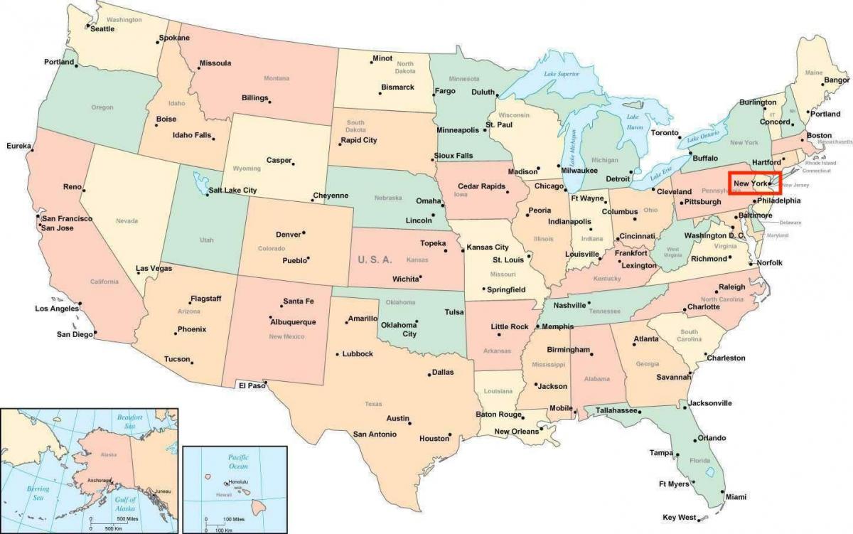 Nueva York en el mapa de estados unidos
