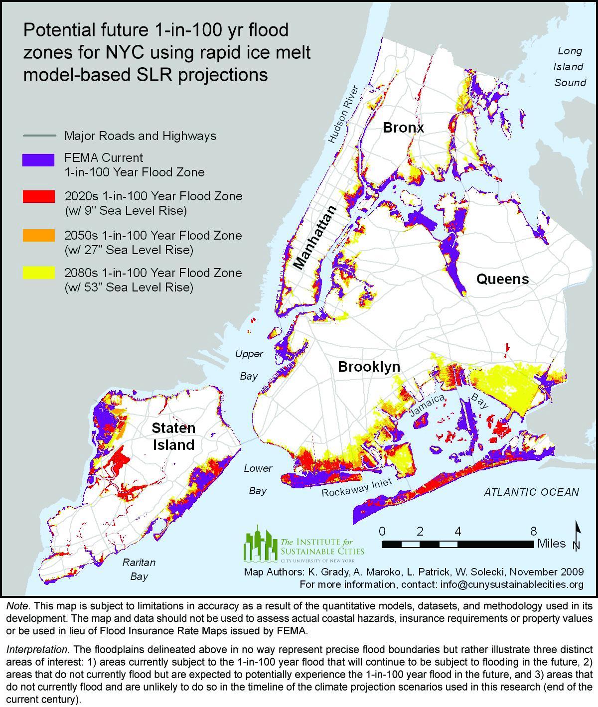 aumento del nivel del mar mapa de Nueva York