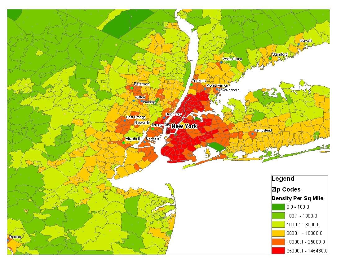 La Ciudad de nueva York mapa de población